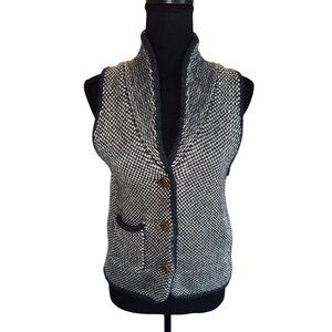 Lark & Wolff Black White Womens 100% Wool Tweed Vest Sustainable Artsy Lagenlook